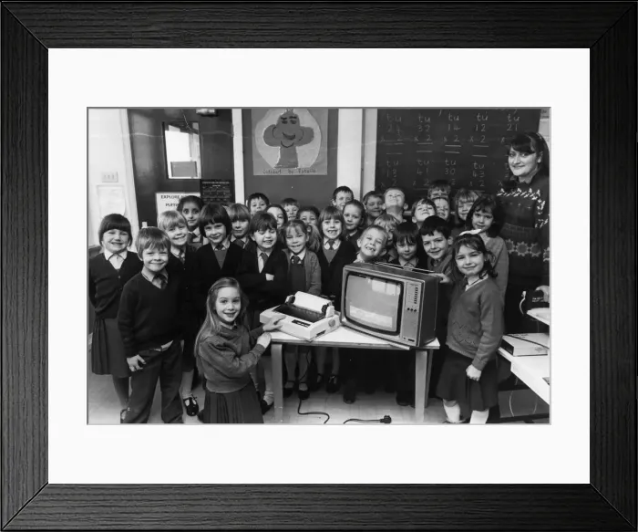 Framed Print : Children using computers. Teacher Heather Sedgwick and her band of happy pupils Framed Print : Children using computers. Teacher Heather Sedgwick and her band of happy pupils