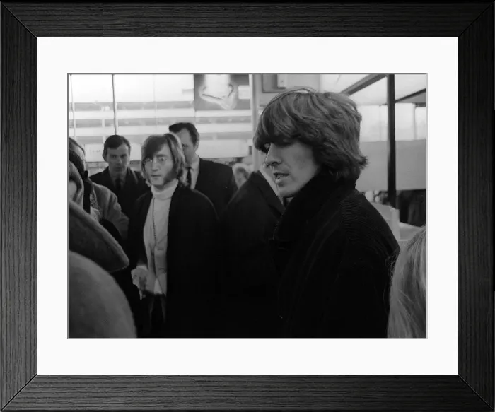 Framed Print : George Harrison and John Lennon off to India 15 February 1968 Framed Print : George Harrison and John Lennon off to India 15 February 1968
