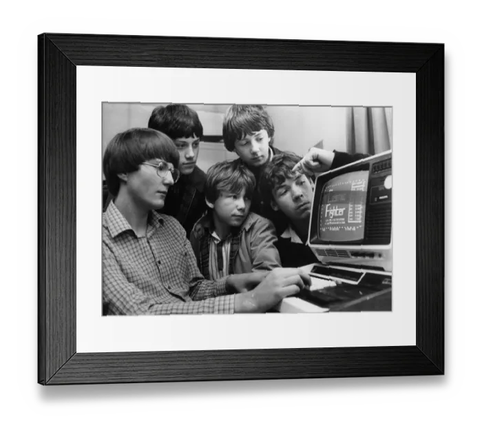 Framed Print : Children using computers. Computer crazy schoolboys Andy Stoneman, Luke Youll, John Shaw