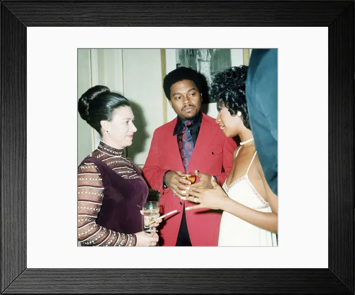 Framed Print : Princess Margaret Charity pop concert 1971 Princess Margaret speaking to members of Framed Print : Princess Margaret Charity pop concert 1971 Princess Margaret speaking to members of