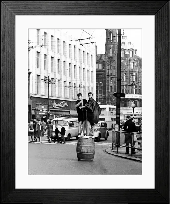 Framed Print : Students do a barrel dance during rag week in Newcastle in October 1963 Framed Print : Students do a barrel dance during rag week in Newcastle in October 1963
