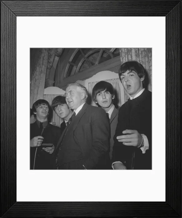 Framed Print : The Beatles with Harold Wilson MP, Labour Party Leader who presented them with their Framed Print : The Beatles with Harold Wilson MP, Labour Party Leader who presented them with their