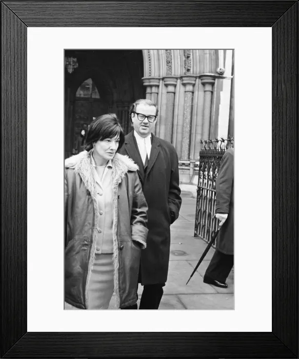 Framed Print : John Mortimer and wife seen here leaving the High Court in central London during the Fuld Framed Print : John Mortimer and wife seen here leaving the High Court in central London during the Fuld