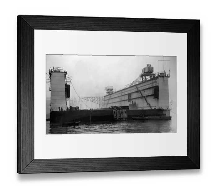 Framed Print : The huge Singapore Dock, the first section of which will leave the River Tyne to be towed