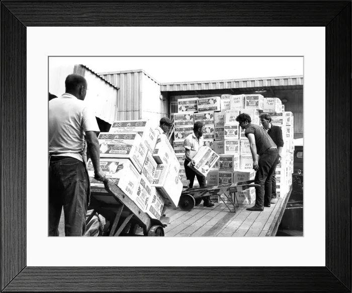 Framed Print : Back to work at the London Docks after the two week official nationwide dock strike by 47 Framed Print : Back to work at the London Docks after the two week official nationwide dock strike by 47