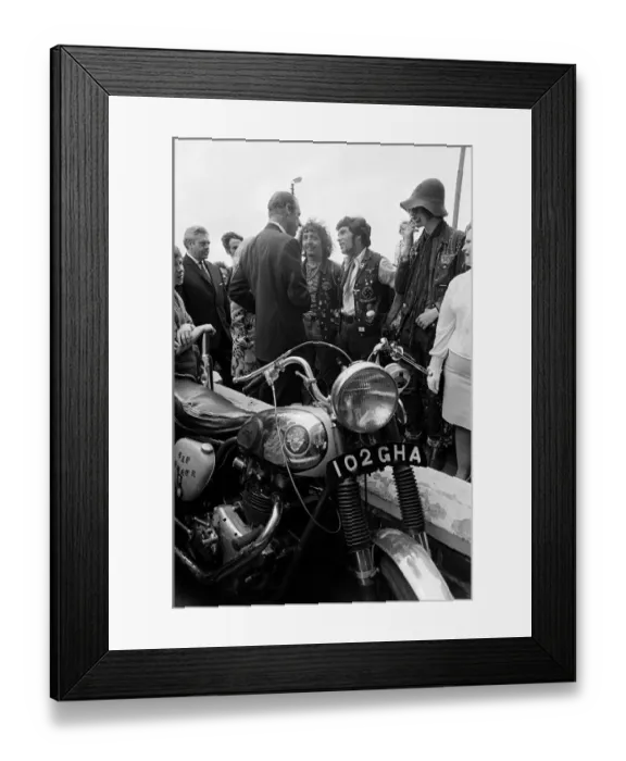 Framed Print : Prince Philip talking to three members of the Devil