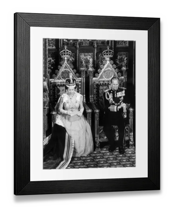 Framed Print : The Queen opens the new session of parliament. The Queen and Prince Philip at Westminster