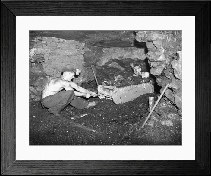 Framed Print : Coal miners working at the coal face in the Somerset coalfields, March 1946 Framed Print : Coal miners working at the coal face in the Somerset coalfields, March 1946