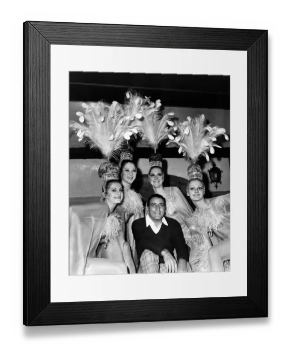 Framed Print : Singer Tony Bennett. poses with the Doriss Girls from the Moulin Rouge in Paris