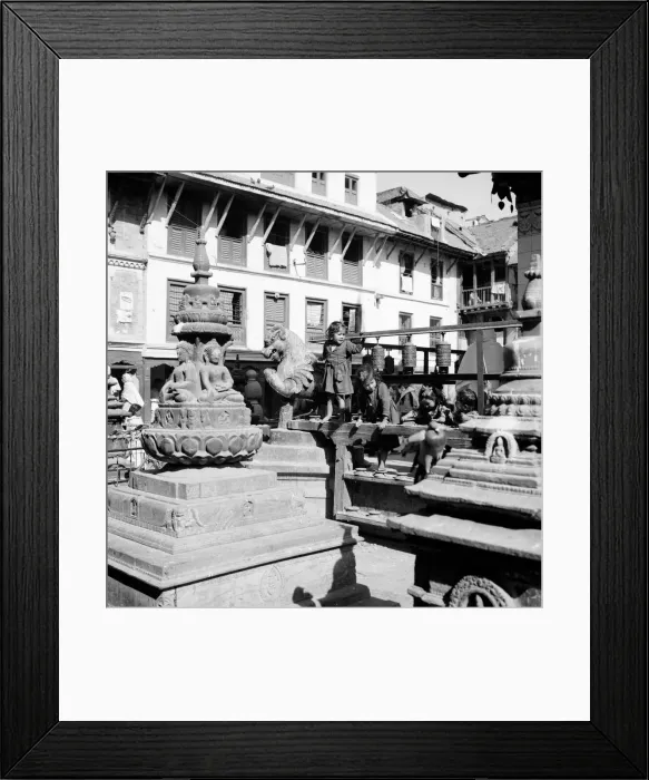 Framed Print : Nepalese children playing around the Changnarayan Temple in Katmandu the capital of