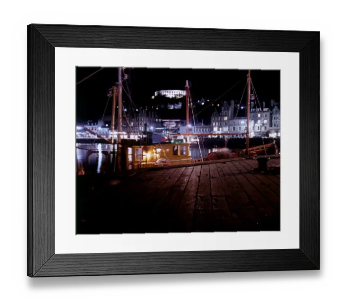Framed Print : Fishing boats in harbour February 1979 at night in Oban scotland Framed Print : Fishing boats in harbour February 1979 at night in Oban scotland