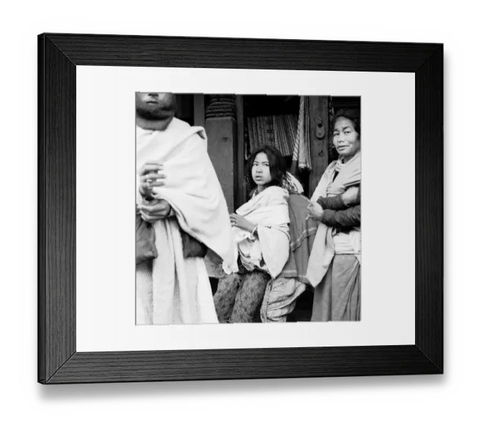 Framed Print : Nepalese women wearing a Tamang Nose-Rings seen here outside in a silk shop in a Framed Print : Nepalese women wearing a Tamang Nose-Rings seen here outside in a silk shop in a