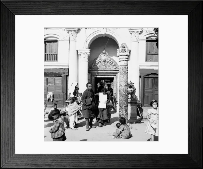 Framed Print : Child beggars gather around an entrance to a temple in central Katmandu, Nepal Framed Print : Child beggars gather around an entrance to a temple in central Katmandu, Nepal