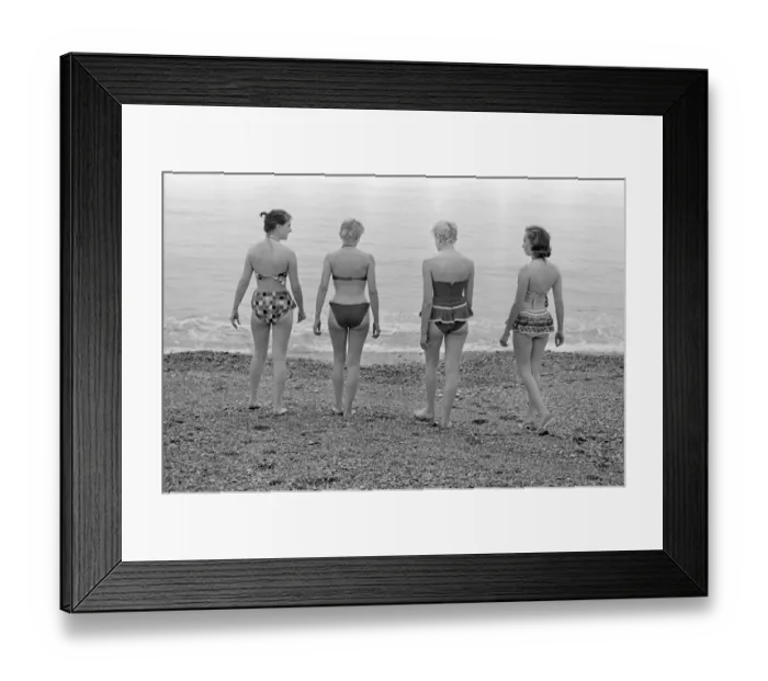 Framed Print : A group of women go for a swim on the beach at Brighton beach July 1958 Framed Print : A group of women go for a swim on the beach at Brighton beach July 1958