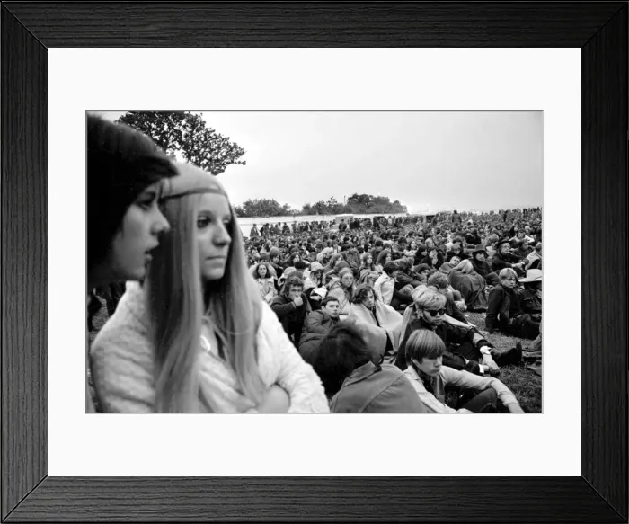 Framed Print : Music fans at The Isle of Wight Festival. 30th August 1969