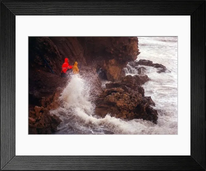 Framed Print : These fearless anglers brave the wild North East weather on Camel Rock, Marsden Framed Print : These fearless anglers brave the wild North East weather on Camel Rock, Marsden