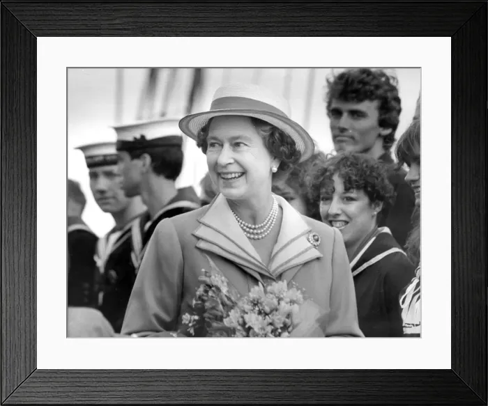 Framed Print : Queen Elizabeth II visits the North-East meeting crew members of a sailing ship Framed Print : Queen Elizabeth II visits the North-East meeting crew members of a sailing ship