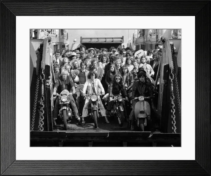 Framed Print : Pop fans leaving the ferry on arrival at The Isle of Wight. 28th August 1970 Framed Print : Pop fans leaving the ferry on arrival at The Isle of Wight. 28th August 1970