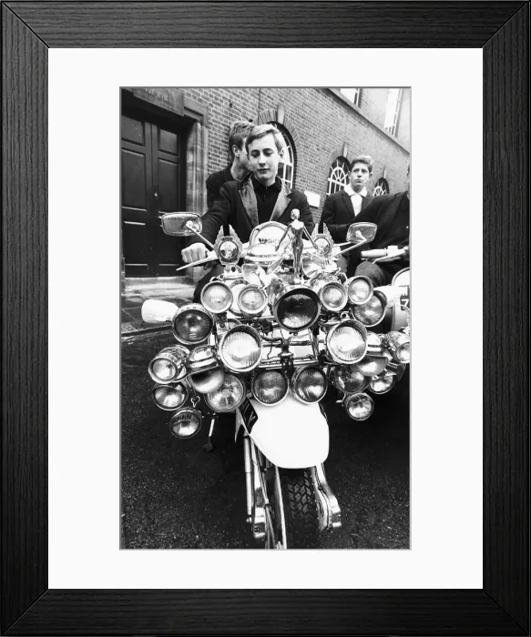 Framed Print : Motor Cycles John Rogers a petrol pump attendant shows of his Scooter DBASE MSI Framed Print : Motor Cycles John Rogers a petrol pump attendant shows of his Scooter DBASE MSI
