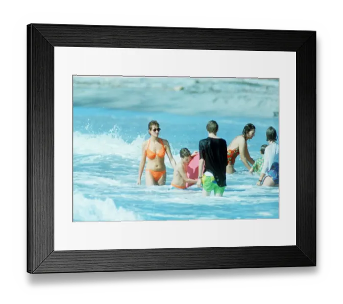 Framed Print : Diana, Princess of Wales in the water with family at Indian Castle Beach during her Nevis Framed Print : Diana, Princess of Wales in the water with family at Indian Castle Beach during her Nevis