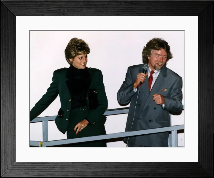 Framed Print : Princess Diana, wearing a green jacket and skirt suit, pictured at the naming ceremony of