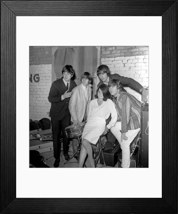 Framed Print : The Beatles backstage at the Futurist theatre in Scarborough with Cherry Rowland one of