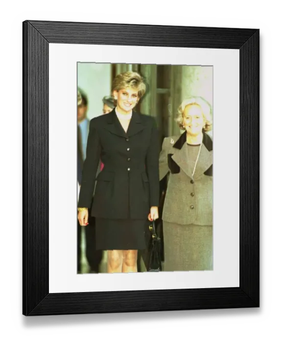 Framed Print : Princess Diana walking beside Madame Bernadette Chirac at the Elysee Palace in in Paris Framed Print : Princess Diana walking beside Madame Bernadette Chirac at the Elysee Palace in in Paris