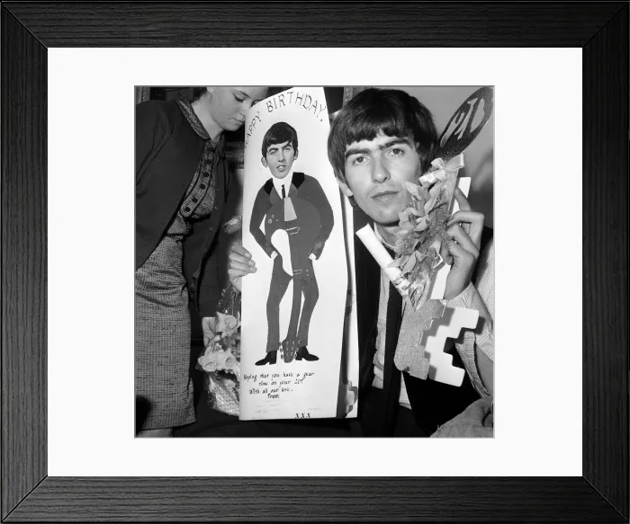 Framed Print : George Harrison, celebrating his 21st birthday. 25 February 1964 Framed Print : George Harrison, celebrating his 21st birthday. 25 February 1964