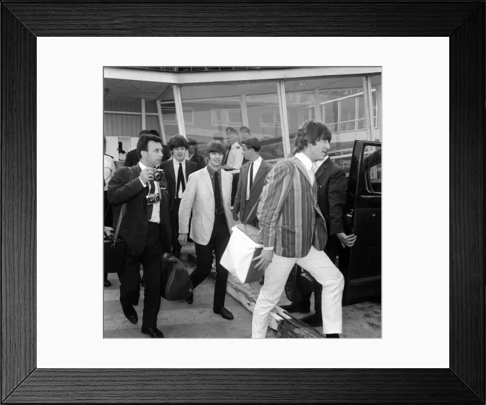 Framed Print : The Beatles at London Airport after returning home from performing in Stockholm, Sweden