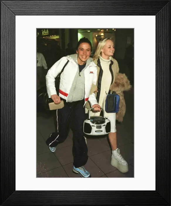: Spice Girls Emma Mel C leaving Heathrow for Madrid November 1997 : Spice Girls Emma Mel C leaving Heathrow for Madrid November 1997