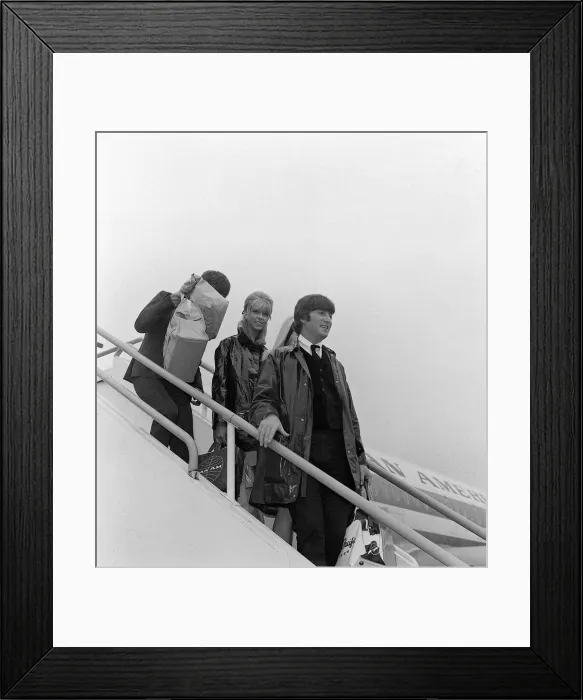 Framed Print : John Lennon, Patti Boyd and George Harrison 26 May 1964 at Heathrow Airport Framed Print : John Lennon, Patti Boyd and George Harrison 26 May 1964 at Heathrow Airport