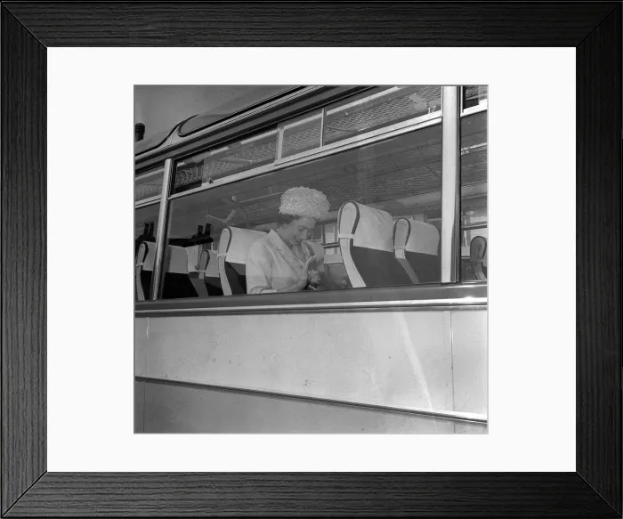 Framed Print : Queen Elizabeth sitting on a coach April 1963 Framed Print : Queen Elizabeth sitting on a coach April 1963
