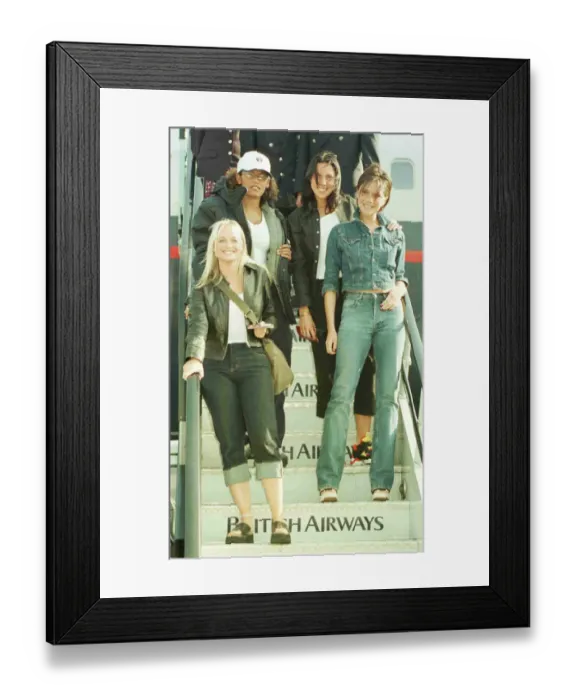 Framed Print : The Spice Girls September 1998 arrive at London Heathrow Airport from Prague on a British
