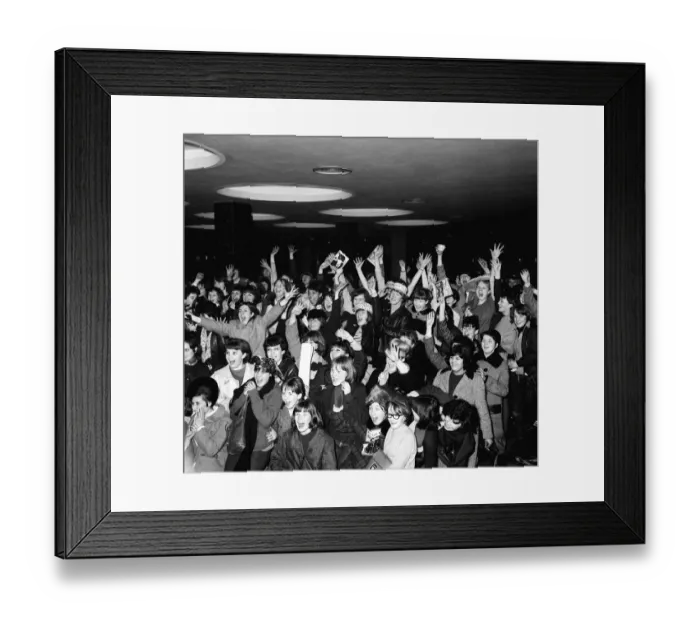 Framed Print : Beatles Fans at Heathrow airport await the return of the group from their tour of the USA