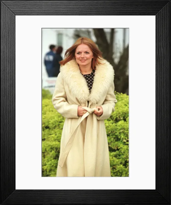 Framed Print : Geri Halliwell Ginger Spice April 1998 wearing long coat with fur collar prepares