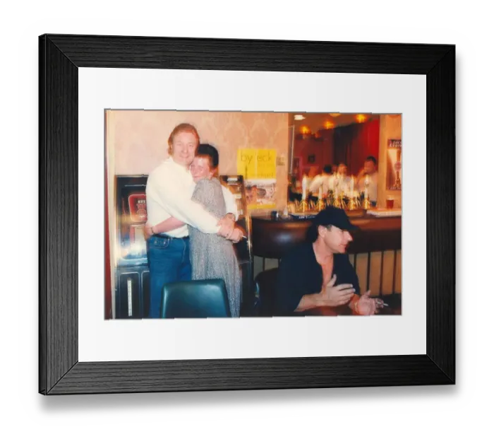 Framed Print : John Miles (left) singer / guitarist and Brian Johnson (right Framed Print : John Miles (left) singer / guitarist and Brian Johnson (right