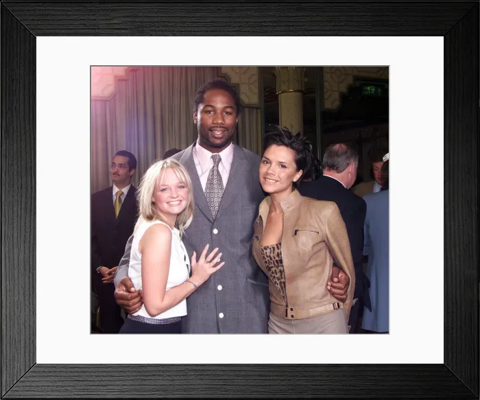 Framed Print : Lennox Lewis boxer is pictured with the Spice Girls May 1999 Emma Bunton