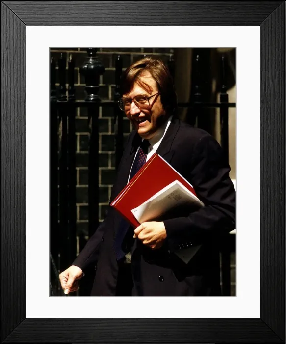 Framed Print : David Mellor Conservative MP leaving a meeting at 10 Downing Street