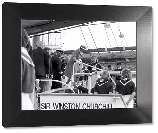 Queen Elizabeth II visits the North- East meeting crew members aboard the Sailing ship