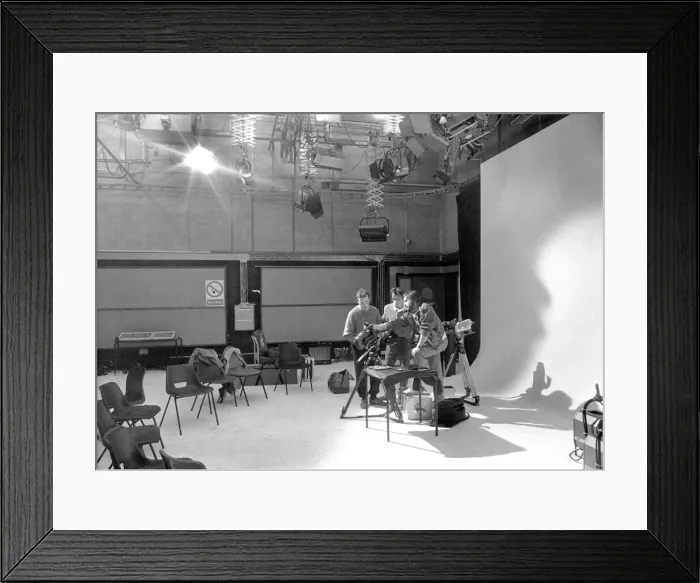 Framed Print : A freelance cameraman instructs Dene Robson and Paul Flint int he studio of North East Framed Print : A freelance cameraman instructs Dene Robson and Paul Flint int he studio of North East