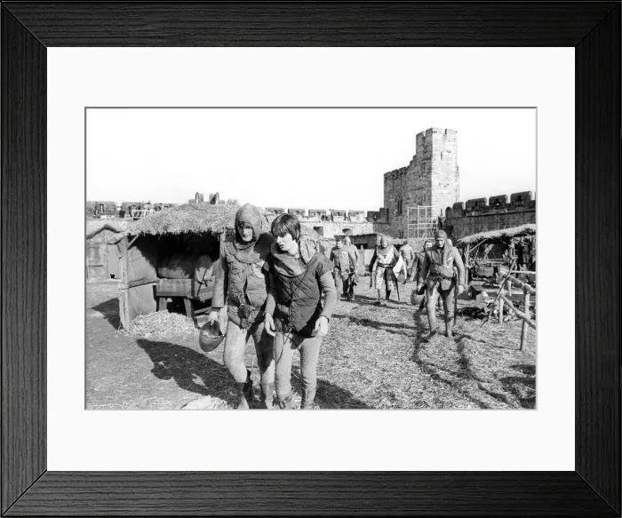 Framed Print : Film extras on the set at Alnwick Castle in 1981 Framed Print : Film extras on the set at Alnwick Castle in 1981