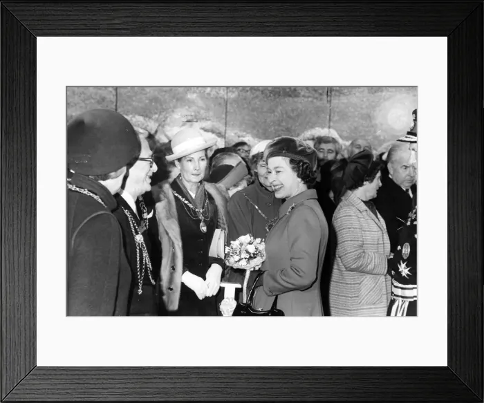 Framed Print : Queen Elizabeth II and Prince Philip share a joke with Lord Mayor of Newcastle Bennie Framed Print : Queen Elizabeth II and Prince Philip share a joke with Lord Mayor of Newcastle Bennie