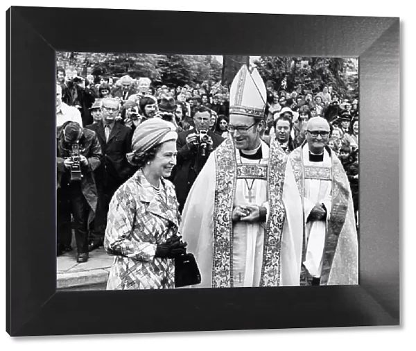 Queen Elizabeth II during a visit to Hexham Abbey with Bishop of Newcastle Rt Rev Ronald