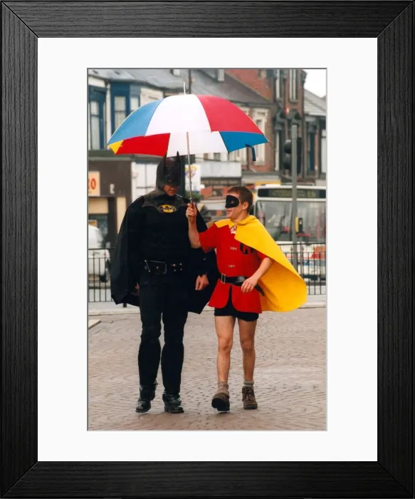 Framed Print : Batman and Robin, alias Lee Davison and Wayne Miller who helped to launch the Cathering