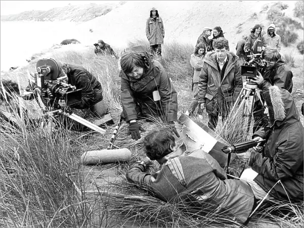 Actor Paul Darrow filming of cult series Blakes 7 on a Northumberland coast in 1979