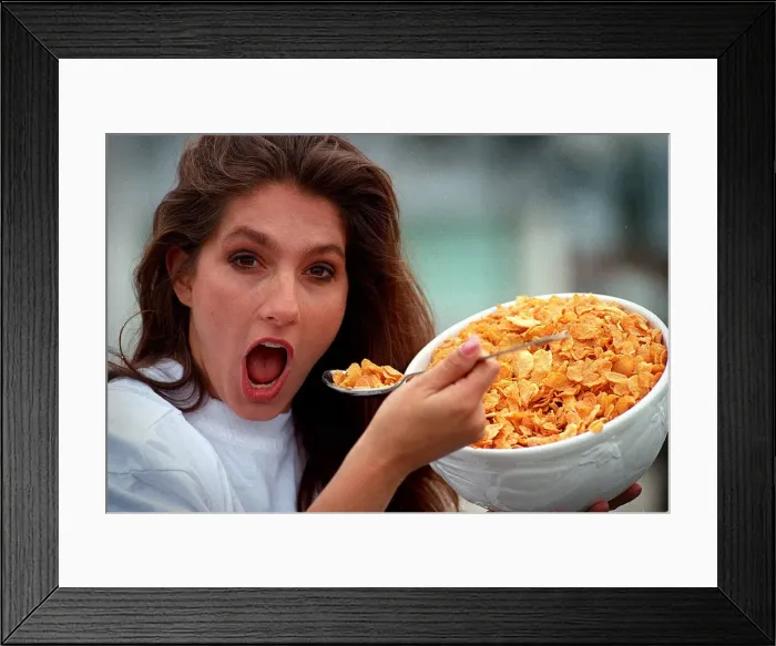 Framed Print : Jet from the tv programme Gladiators eating a bowl of cornflakes spoon Framed Print : Jet from the tv programme Gladiators eating a bowl of cornflakes spoon