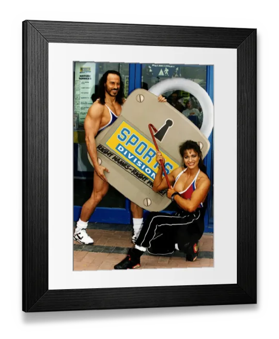 Framed Print : Gladiators Wolf and Scorpio opening Sports Division shop East Kilbride Framed Print : Gladiators Wolf and Scorpio opening Sports Division shop East Kilbride