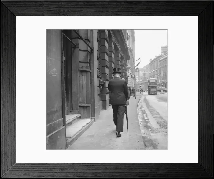 Framed Print : Stockbroker wearing a silk hat seen here making his way to the Stock Exchange Circa 1963