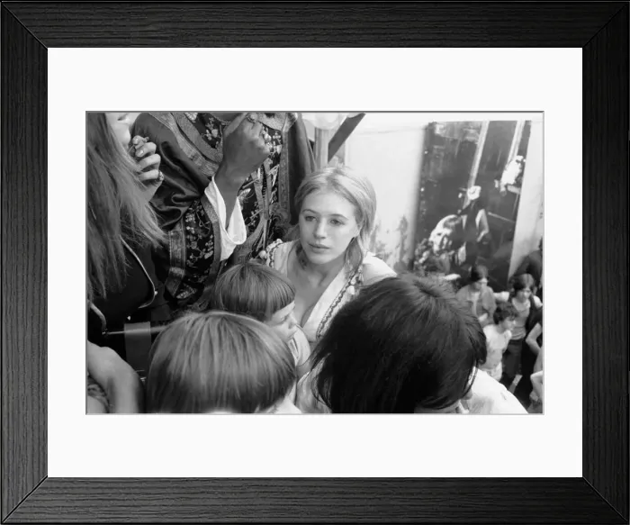 Framed Print : Marianne Faithfull and her son Nicholas pictured backstage as the Rolling Stones perform