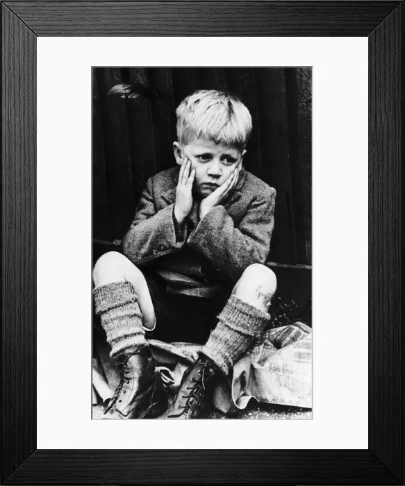 Framed Print : Expressions : Child from home awaiting the result of an enquiry